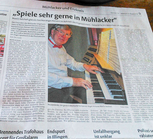 Muhlacker Tagblatt review DSC_0038 newspaper review of Martin Setchell organ concert